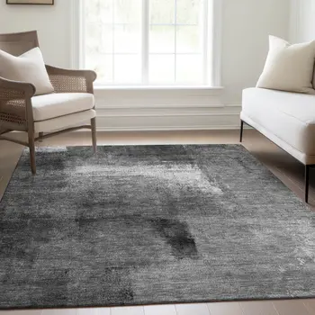 10' X 14' Gray Silver And Charcoal Abstract Washable Indoor Outdoor Area Rug