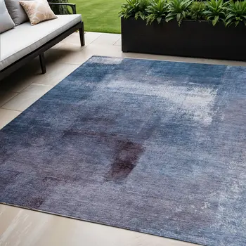 5' X 8' Navy Blue And Sky Blue Abstract Washable Indoor Outdoor Area Rug