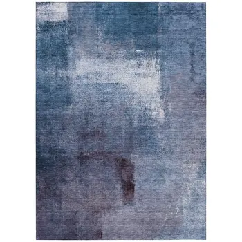 5' X 8' Navy Blue And Sky Blue Abstract Washable Indoor Outdoor Area Rug