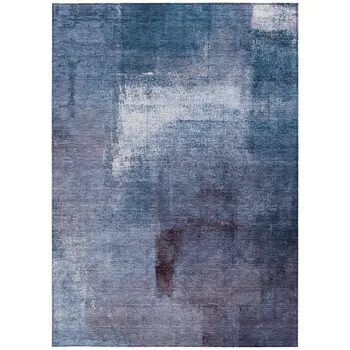 10' X 14' Navy Blue And Sky Blue Abstract Washable Indoor Outdoor Area Rug