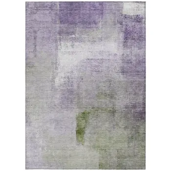 3' X 5' Purple Lavender And Green Abstract Washable Indoor Outdoor Area Rug