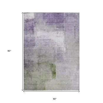 5' X 8' Purple Lavender And Green Abstract Washable Indoor Outdoor Area Rug