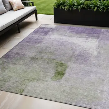 5' X 8' Purple Lavender And Green Abstract Washable Indoor Outdoor Area Rug