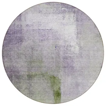8' Purple Lavender And Green Round Abstract Washable Indoor Outdoor Area Rug