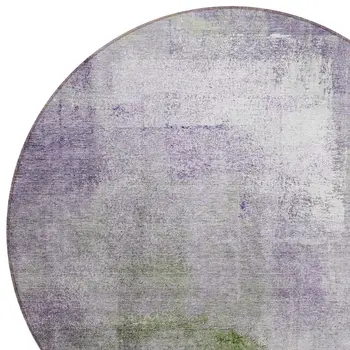 8' Purple Lavender And Green Round Abstract Washable Indoor Outdoor Area Rug