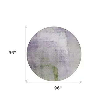 8' Purple Lavender And Green Round Abstract Washable Indoor Outdoor Area Rug