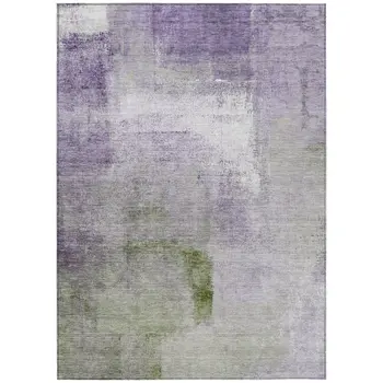 9' X 12' Purple Lavender And Green Abstract Washable Indoor Outdoor Area Rug