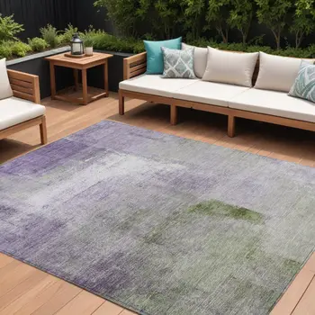 10' X 14' Purple Lavender And Green Abstract Washable Indoor Outdoor Area Rug