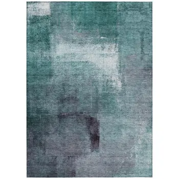 3' X 5' Teal Blue Aqua And Ivory Abstract Washable Indoor Outdoor Area Rug