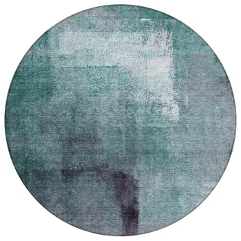 8' Teal Blue Aqua And Ivory Round Abstract Washable Indoor Outdoor Area Rug