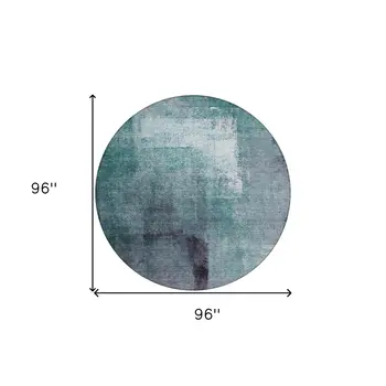 8' Teal Blue Aqua And Ivory Round Abstract Washable Indoor Outdoor Area Rug