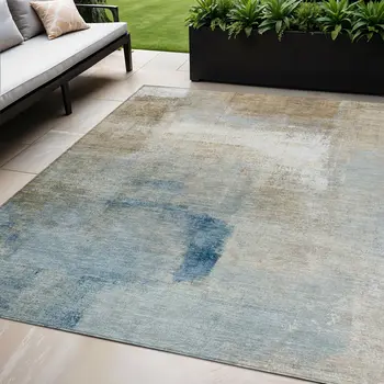 5' X 8' Taupe Beige And Ivory Abstract Washable Indoor Outdoor Area Rug