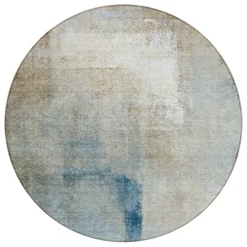 8' Taupe Beige And Ivory Round Abstract Washable Indoor Outdoor Area Rug
