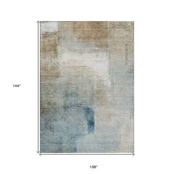 9' X 12' Taupe Beige And Ivory Abstract Washable Indoor Outdoor Area Rug