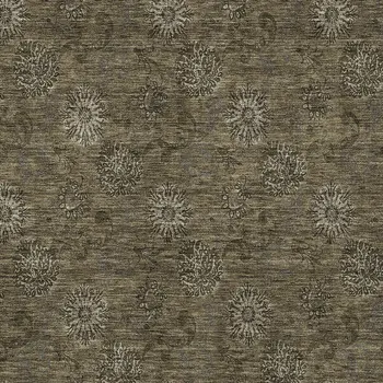 3' X 5' Brown And Beige Floral Washable Indoor Outdoor Area Rug