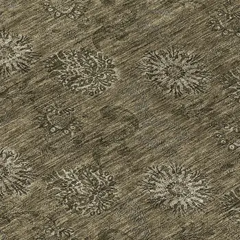 8' Brown And Beige Round Floral Washable Indoor Outdoor Area Rug