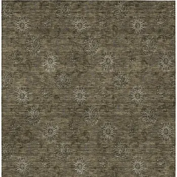 9' X 12' Brown And Beige Floral Washable Indoor Outdoor Area Rug