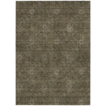 10' X 14' Brown And Beige Floral Washable Indoor Outdoor Area Rug