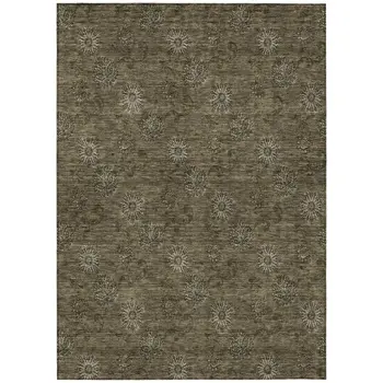 10' X 14' Brown And Beige Floral Washable Indoor Outdoor Area Rug