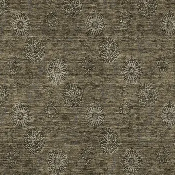 10' X 14' Brown And Beige Floral Washable Indoor Outdoor Area Rug