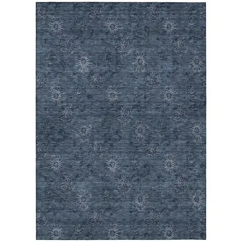 3' X 5' Blue And Navy Blue Floral Washable Indoor Outdoor Area Rug