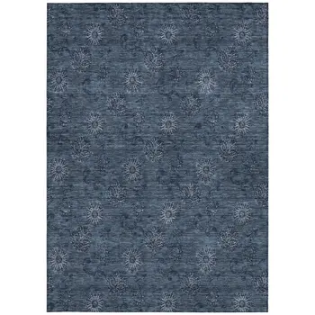 3' X 5' Blue And Navy Blue Floral Washable Indoor Outdoor Area Rug