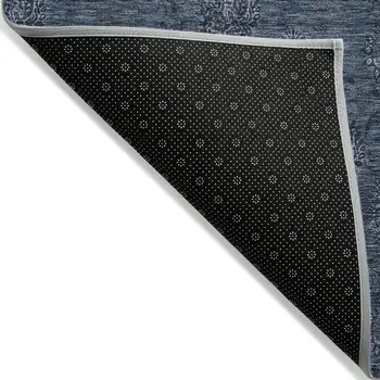 9' X 12' Blue And Navy Blue Floral Washable Indoor Outdoor Area Rug