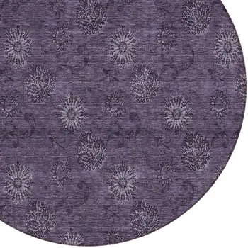 8' Eggplant And Purple Round Floral Washable Indoor Outdoor Area Rug