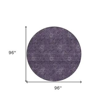 8' Eggplant And Purple Round Floral Washable Indoor Outdoor Area Rug
