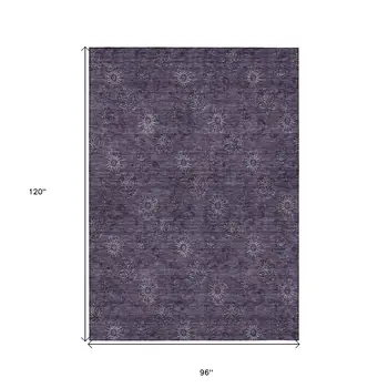 8' X 10' Eggplant And Purple Floral Washable Indoor Outdoor Area Rug