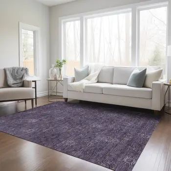 8' X 10' Eggplant And Purple Floral Washable Indoor Outdoor Area Rug