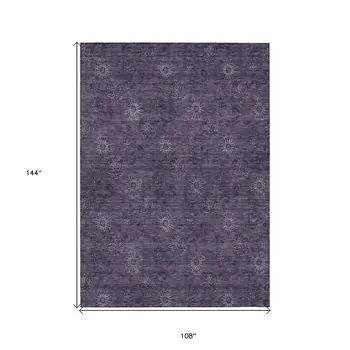 9' X 12' Eggplant And Purple Floral Washable Indoor Outdoor Area Rug