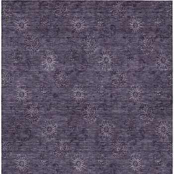 10' X 14' Eggplant And Purple Floral Washable Indoor Outdoor Area Rug