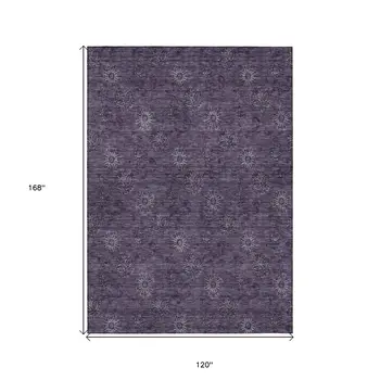 10' X 14' Eggplant And Purple Floral Washable Indoor Outdoor Area Rug