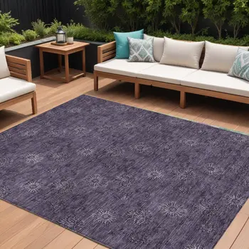 10' X 14' Eggplant And Purple Floral Washable Indoor Outdoor Area Rug