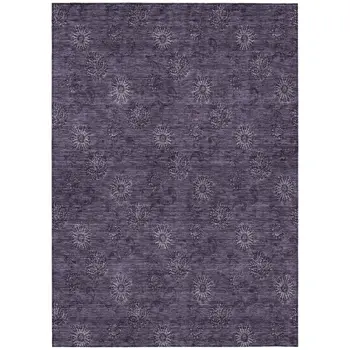 10' X 14' Eggplant And Purple Floral Washable Indoor Outdoor Area Rug