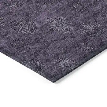 10' X 14' Eggplant And Purple Floral Washable Indoor Outdoor Area Rug