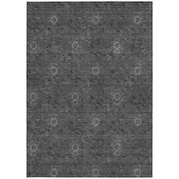 3' X 5' Gray And Charcoal Floral Washable Indoor Outdoor Area Rug