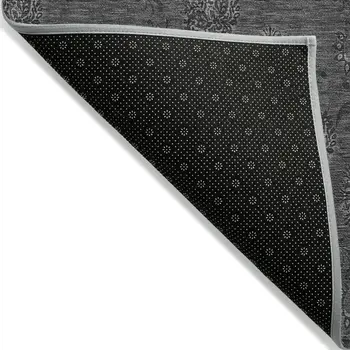9' X 12' Gray And Charcoal Floral Washable Indoor Outdoor Area Rug