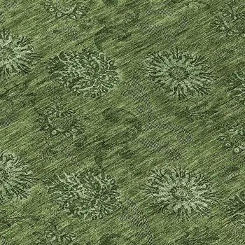 8' Olive Green And Green Round Floral Washable Indoor Outdoor Area Rug