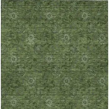 9' X 12' Olive Green And Green Floral Washable Indoor Outdoor Area Rug