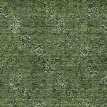 9' X 12' Olive Green And Green Floral Washable Indoor Outdoor Area Rug