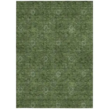 10' X 14' Olive Green And Green Floral Washable Indoor Outdoor Area Rug