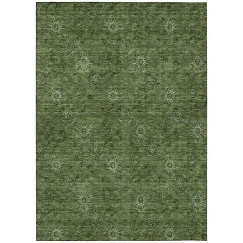 10' X 14' Olive Green And Green Floral Washable Indoor Outdoor Area Rug