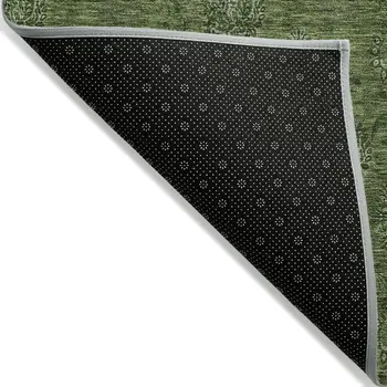 10' X 14' Olive Green And Green Floral Washable Indoor Outdoor Area Rug