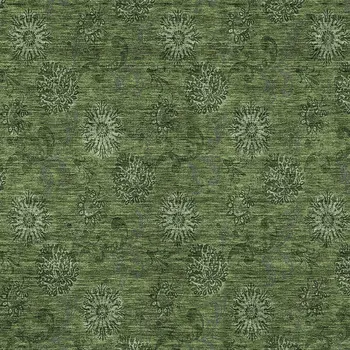 10' X 14' Olive Green And Green Floral Washable Indoor Outdoor Area Rug
