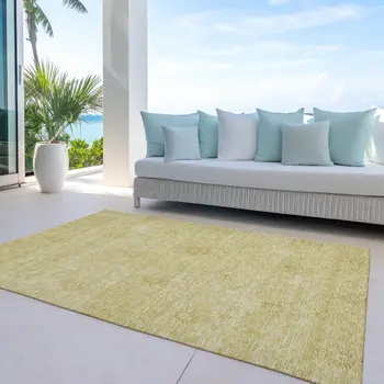5' X 8' Gold And Ivory Floral Washable Indoor Outdoor Area Rug