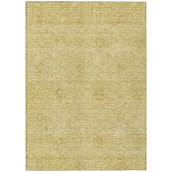 5' X 8' Gold And Ivory Floral Washable Indoor Outdoor Area Rug