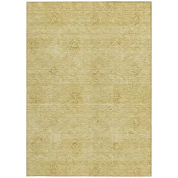 10' X 14' Gold And Ivory Floral Washable Indoor Outdoor Area Rug
