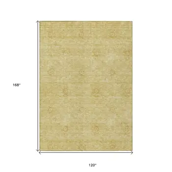 10' X 14' Gold And Ivory Floral Washable Indoor Outdoor Area Rug